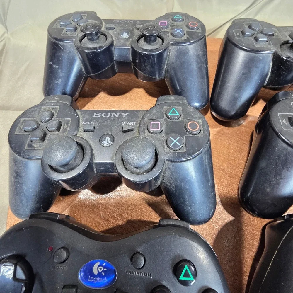 Lot of 7 PS3 Controllers Sony DualShock 3 Sixaxis Logitech Cordless Action Black